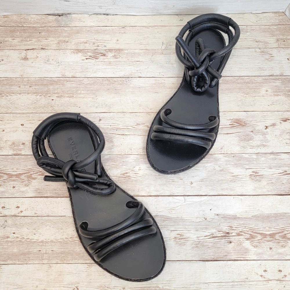 Everlane black leather knot wrap sandals